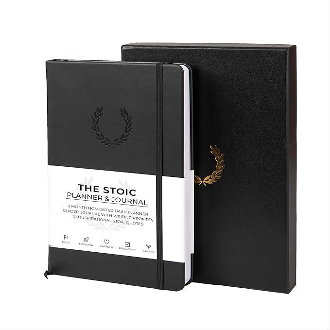 The Stoic Planner & Journal - A 2-in-1 Daily Planner and Guided Journal with Inspiring Writing Prompts - Build Productivity and a Positive Mindset - 3 Months Undated (Black)