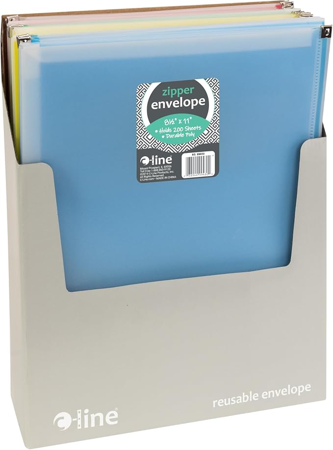 C-Line Zip 'N Go Expanding Portfolios, Letter Size, 200-Sheet Capacity, Assorted Colors, 24 per Pack (99480-24)