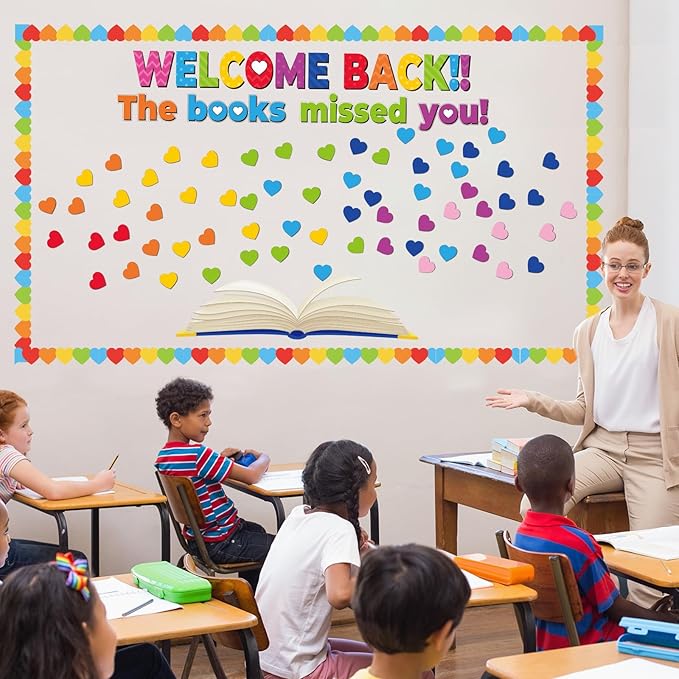 Heart Reading Bulletin Board Classroom Decorations Set Colorful Heart Bulletin Board Border Cutout Welcome Back The Book Missed You Craft Home School Library Wall Decor Supplies