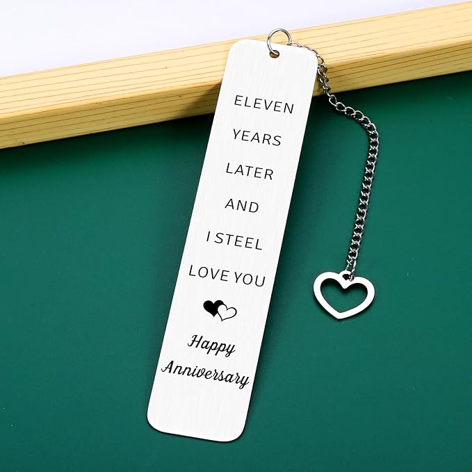 11 Year Anniversary Steel Gifts for Couple 11th Wedding Anniversary Day Gifts for Men Women Steel Gift for 11th Anniversarys Husband Gift from Wife 11th Anniversarys Bookmark Valentine Christmas