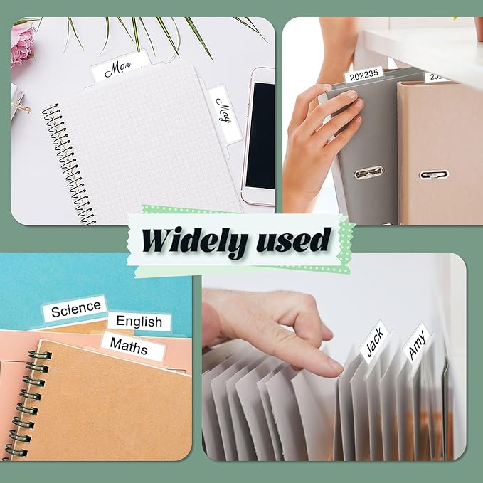 100 Pieces 2 Inch Insertable Self-Adhesive Tabs with Printable Inserts and File Folder Labels - Clear Planner Tabs for Book Pages