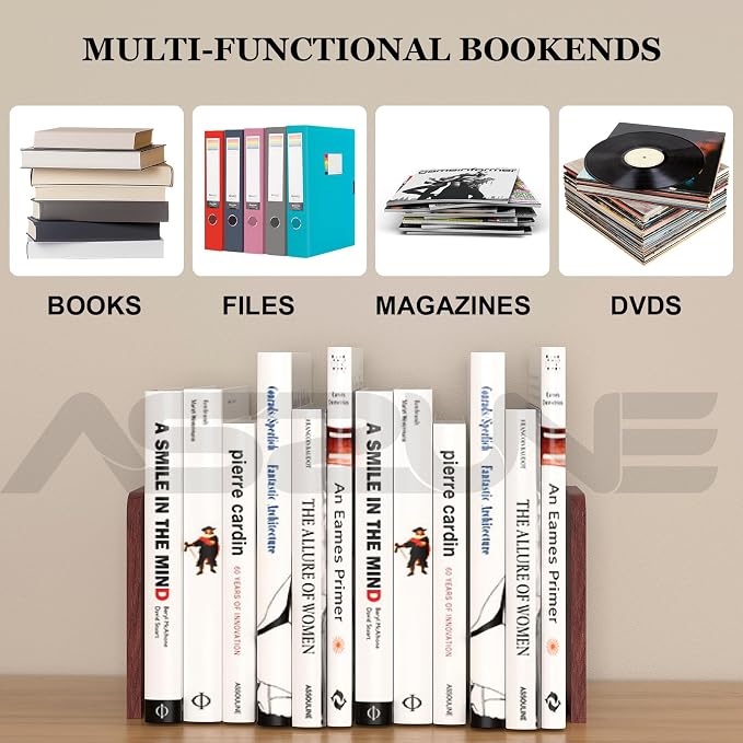 Book Ends 4Pairs Bulk Square Wooden Heavy Duty Bookends Sturdy Book Stoppers Book Holder Office Desk Decor Large Office Book Stand for Books, Decorative Book Shelf