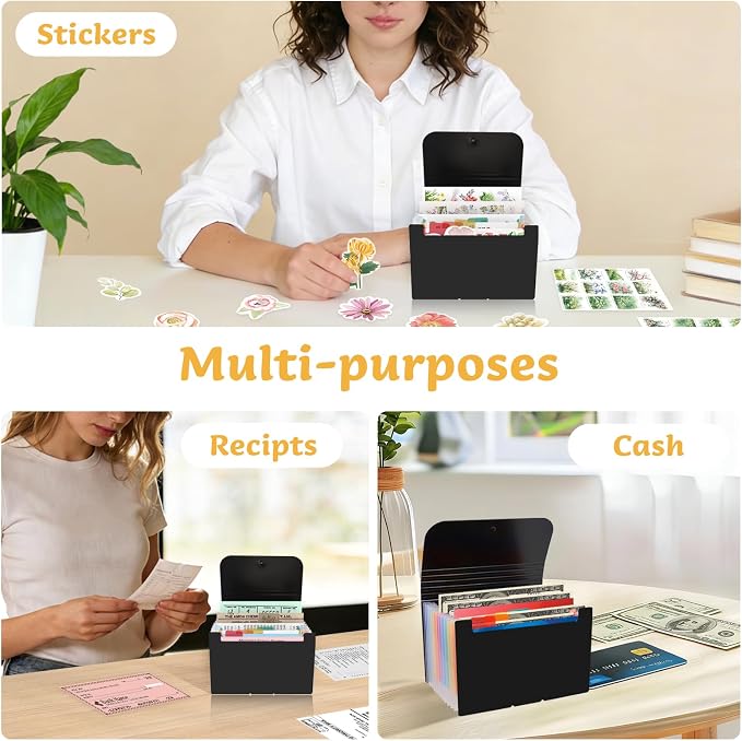4x6 Inch Index Card Holder Box Organizer Storage Case 3x5 Inch Flash Note Card File Box with 13 Expandable Pockets and Label Stickers Large Capacity Recipe Coupon Organizer Book Sticker Album