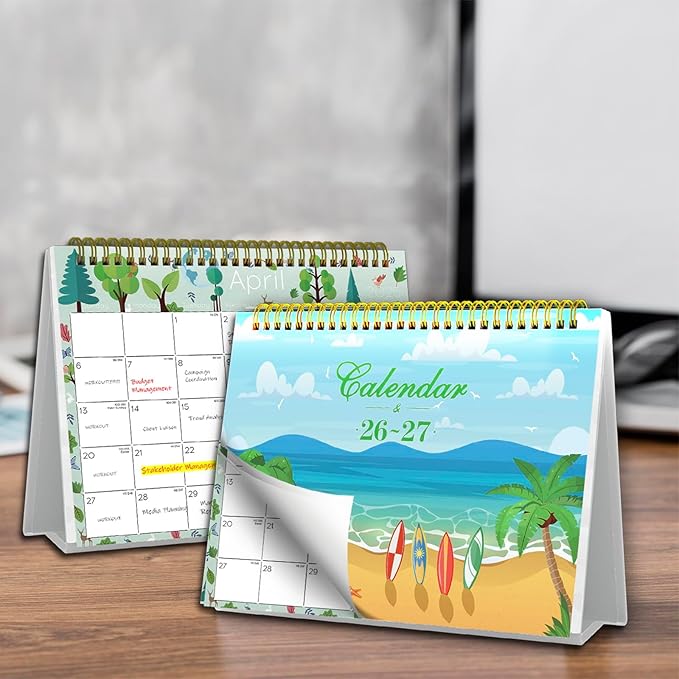 Small Desk Calendar 2026-2027 - Standing 2026 Desk Calendar, APR.2026 to JUN.2027, 8" x 6", Monthly Flip Desktop Calendar with Stickers, Your Personal Desk Planner for Home Office
