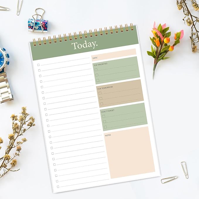 KMQOY To Do List Notepad - Daily Planner Pad Undated 52 Sheets Spiral Today Planner Note Pad Premium Thick Paper 6.5" x 9.8" For Work and Personal Organized