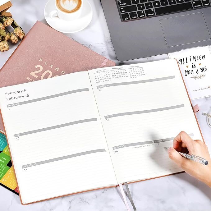 2026 Planner - Jan 2026 - Dec 2026, 8.5" x 11" 2026 Planner Weekly and Monthly, Pen Holder, Pocket, 25 Notes Pages, Faux Leather Cover, A4 Premium Paper - Pink