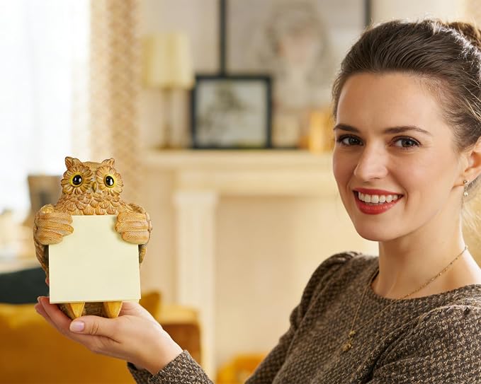 Owl Sticky Note Holder with 100 Sheets 3x3 Pop-Up Notes, Handmade Resin Owl Desk Decor for Office, Home & Classroom, Cute Owl Lover Gift for Women, Teachers & Coworkers
