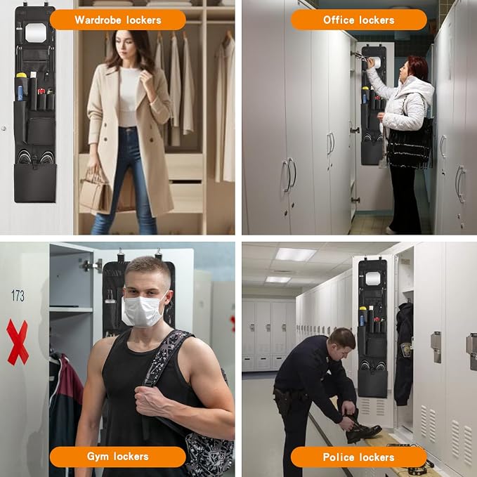 Police Locker Organizer, 51 X 11 in Hanging Locker Organizer, Locker Organizer Door Hanging for School Gym Police Security Law Enforcement Personnel, 600D Durable Material with Mirror