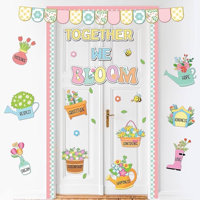 Spring Bulletin Board Decoration Flower Together We Bloom Positive Classroom Decorations Floral Bulletin Board Colorful Wildflower Bee Cutouts for Nursery Chalkboard Window Wall Door Home Office Decor