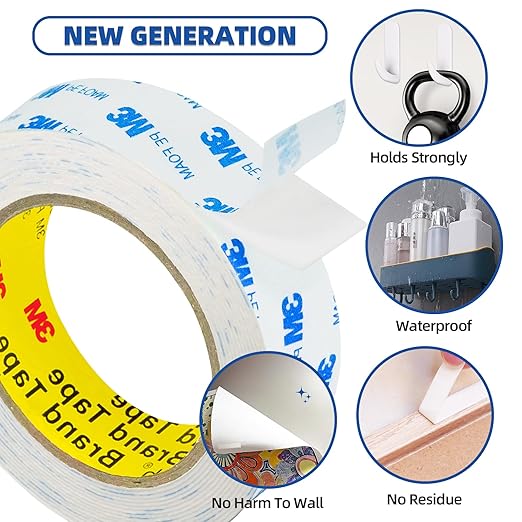 3M Double Sided Tape 0.39"×16.5ft No Residue,Picture Hanging Strips Heavy Duty Mounting Tape, Removable PE Foam Tape Waterproof for Poster Tape, Carpet Tape Rug Gripper,Art & Craft Tape