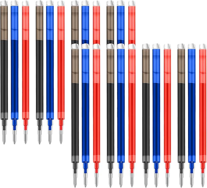 0.7 mm Erasable Gel Ink Pen Refills Compatible with Frixion Friction, Smooth Writing Multicolor Retractable Fine Point Pen Refill for School Office Home Art (Blue &Black &Red, 24)