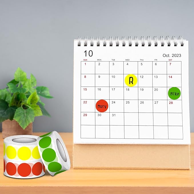 5000 PCS 3/4" Colored Dot Stickers Round Color Coding Labels Polka Circle Dot Label Sticker for Toddler, Office, Student, Classroom, Papers Etc(10 Rolls, 3/4 Inches)
