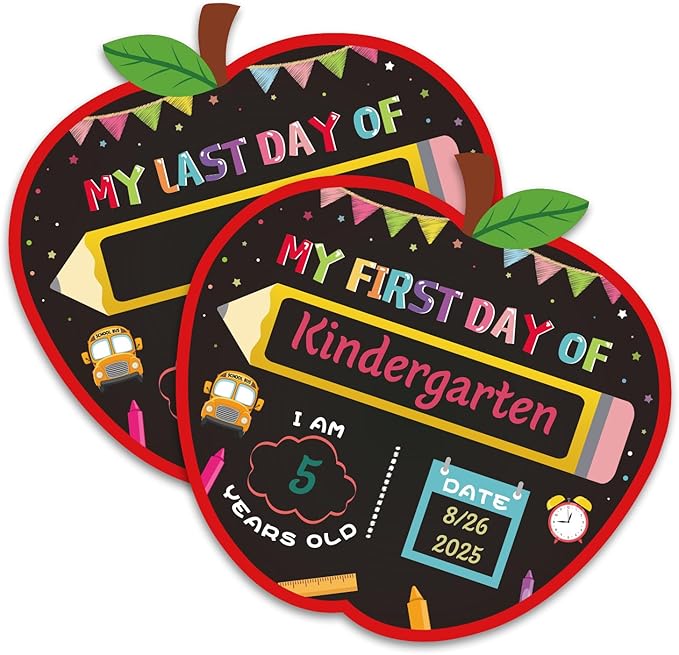 First Day of School Board Sign - Reusable Back to School Chalkboard Sign for Kids Boys Girls - 9.8" Double-Sided First and Last Day of Schools Board Gifts for Kindergarten Pre-K Preschool