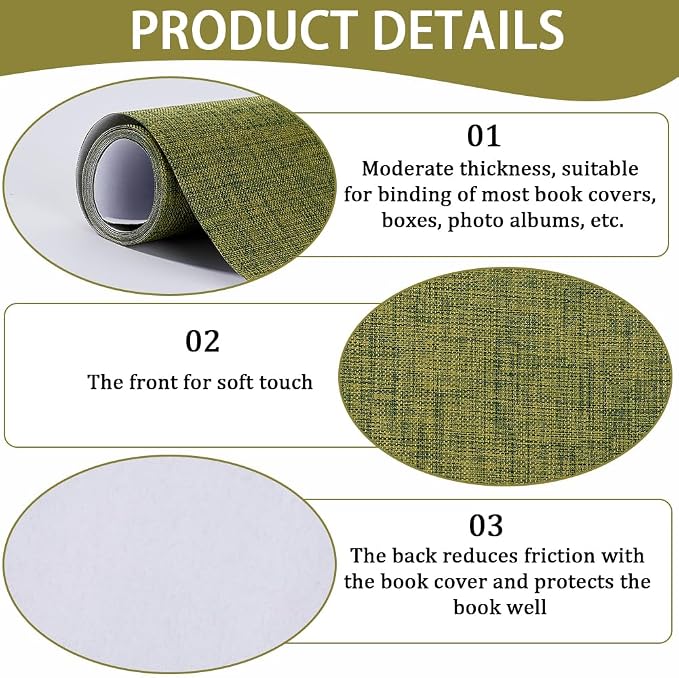 CRASPIRE 51 x 11.8 Linen Book Cloth Olive Books Binding Fabric Surface Paper Backed Bookcover Densely Woven Cloth Album Scrapbooking Archival Covering Protector Bookcloth Bookbinding Supplies