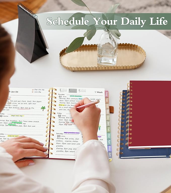Academic Planner 2026-2027, Hardcover Weekly and Monthly Calendar Planner from July 2026 - June 2027, Daily Agenda Planners with Tabs, College School Organizer for Student Teacher, A4 (8.5" x 11"), Red