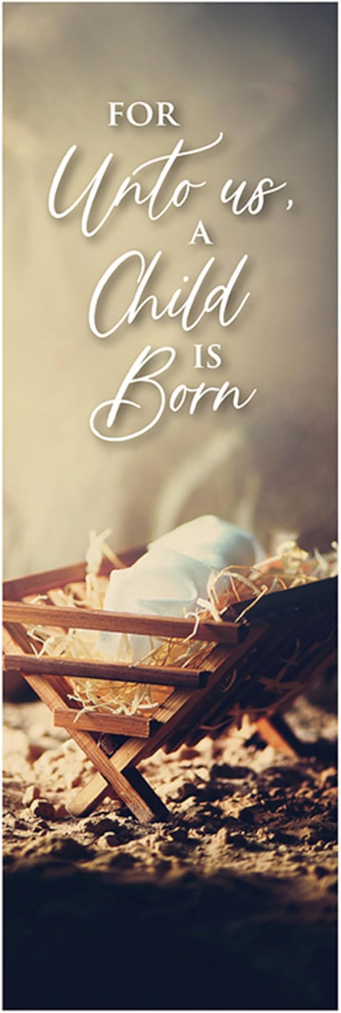 Christian Brands Christmas Banner – Crib “For Unto Us a Child Is Born” Church Banner, 2' x 6'