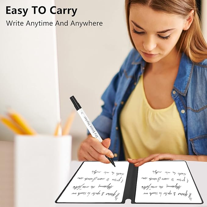 SAYEEC Whiteboard Notebook, Portable Dry Erase Board Fineliner Pens, PU Cover Erasable Handheld White Board Reusable Drawing Notebook Easel Pad for Meeting Business Office School (Navy Blue)