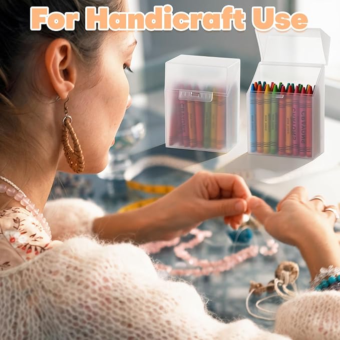 gisgfim 6 Pcs Plastic Clear Crayon Box Bulk Crayon Storage Organizer Stackable Holds 24 Crayons Boxes With Hinged Lid and Snap Closure for Pens School Office Supplies Organization