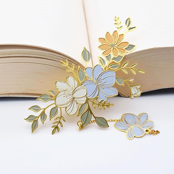 BLBMH Flowers Bookmark for Women Mother's Day & Teacher Appreciation Gifts - Unique Cute Funny Metal Book Marks for Girls & Mom Readers - Blue