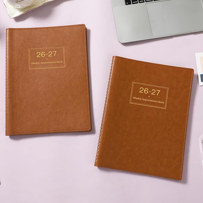 Appointment Book & Planner 2026-2027 - Large 2026-2027 Daily Hourly Planner, July 2026 - June 2027, 8.5" x 11", Appointment Book Plannerwith 15-Minute Interval + Thick Paper + Pocket - Brown
