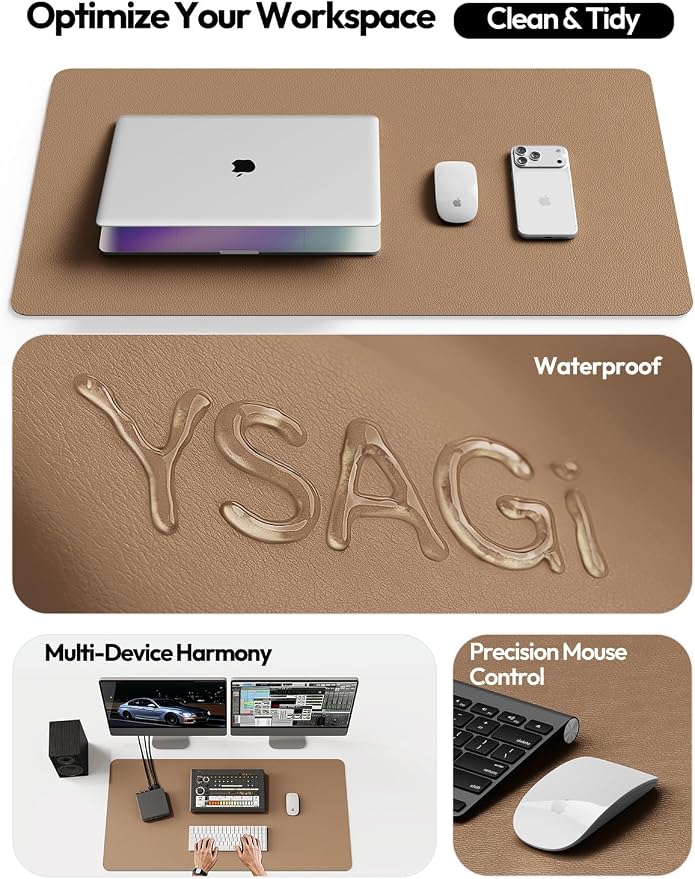YSAGi Leather Desk Protector, Office Mat, Large Mouse Mat, Non-Slip PU Leather Blotter, Laptop Desk Mat, Waterproof Writing Pad for Office and Home(Khaki, 63" x 24")