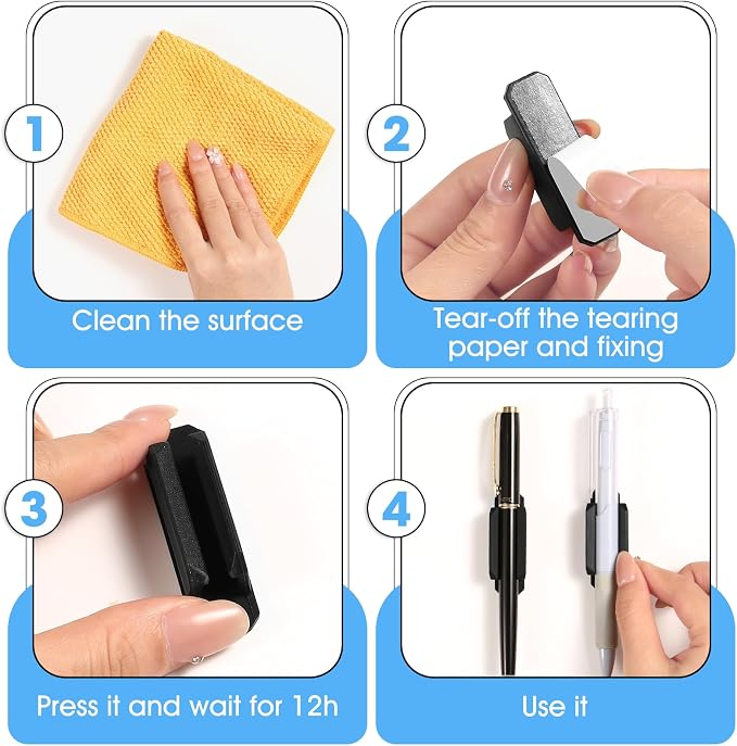 VZZNN 40 Pack Adhesive Pencil Holders for Desk - Reusable Silicone Pen Grips for Desk Organization, Wall, Clipboard, Office & Teacher Supplies with Strong Sticky Pads