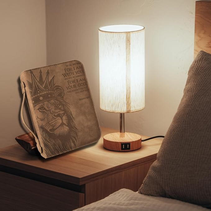 | Lion of Judah Bible Cover for Men & Women | Large Vegan Leather Bible Case with Pen | Fits Thick Study Bibles up to 10" L x 7" W x 2" H | Christian Gifts (Gray)