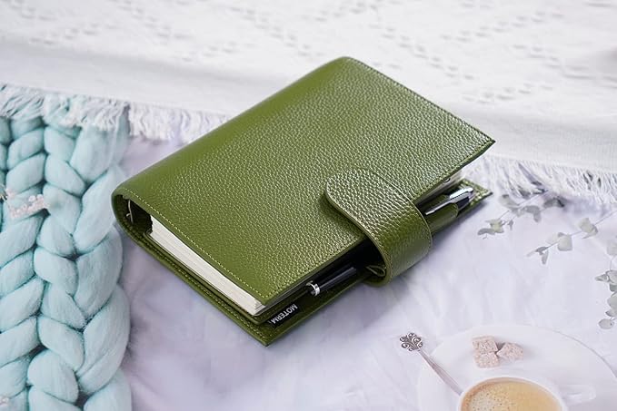 Moterm Personal Luxe Rings Planner - Genuine Leather Binder Organizer (Pebble-Olive, 30mm Ring)