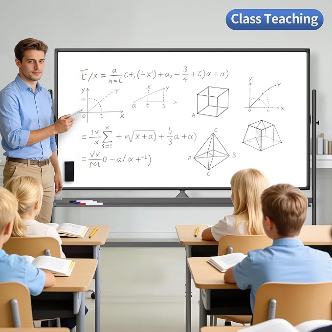 72" x 48" Double-Sided Mobile Whiteboard with Stand, Extra Large Rolling Magnetic Dry Erase Board, Reversible Black Frame Whiteboard for Office, Classroom, Heavy-Duty Presentation Easel