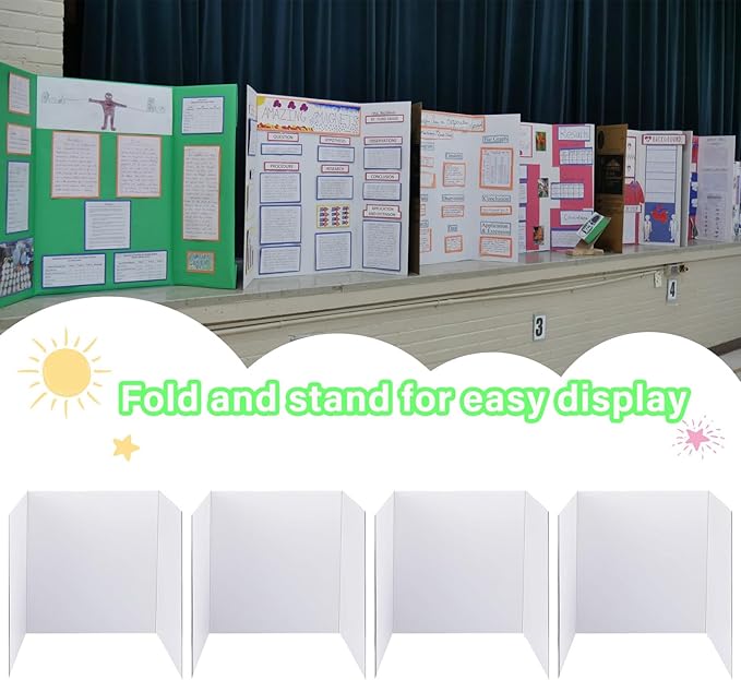 LonlyEagle 36” x 48” Trifold Poster Board,White Corrugated Project Boards for Presentations, Science Fair, School Projects, Event Displays and Trifold Picture Board,4 Pack