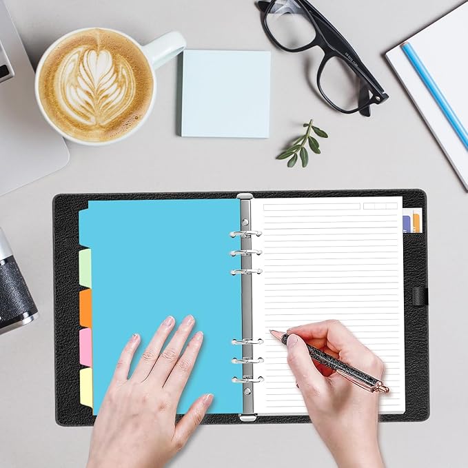 A5 Refill Paper - 6 Hole Planner Inserts for A5 Binder, 200 Pages 6 Ring Loose Leaf Lined Paper with 5 Colorful Binder Dividers, 5.8" x 8.5"