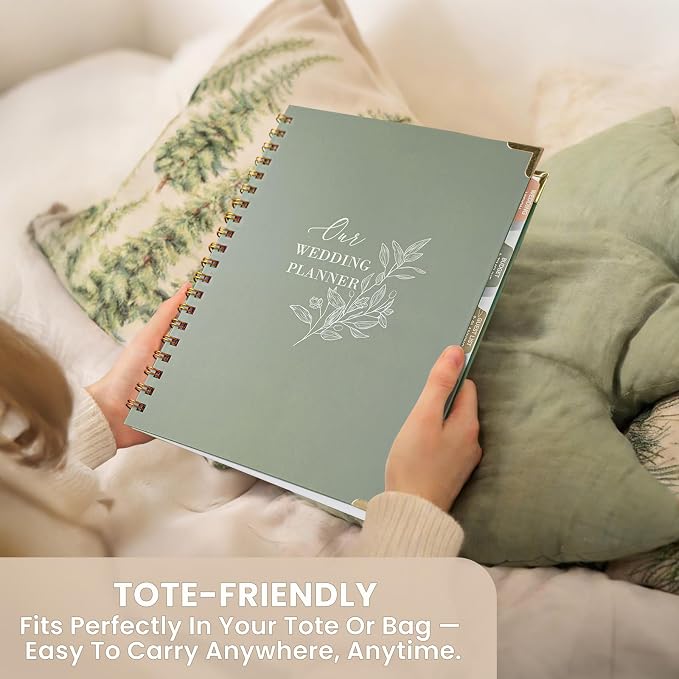 Minimalist Wedding Planner Book and Organizer, Bridal Wedding Planning Binder with Tabs, Pockets, Checklists, Calendars, Engagement Gift for Newly Engaged Couples, 8x10.8"