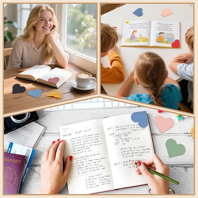 36 Pcs Leather Heart Bookmarks - 12 Colors Cute Corner Page Book Marks for Women, Students, Teachers, Book Lovers, Reading Accessories, Unique Gifts for Readers (3 of Each Color)