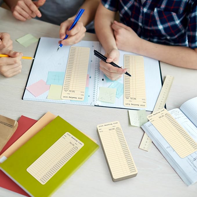 60 Pcs 2026 Reading Log Bookmark 3 x 7.9 Inch Reading List Bookmark Book Lovers Gifts Beige Library Book Tracker Notecards for Teachers Students Supplies School Library Accessories