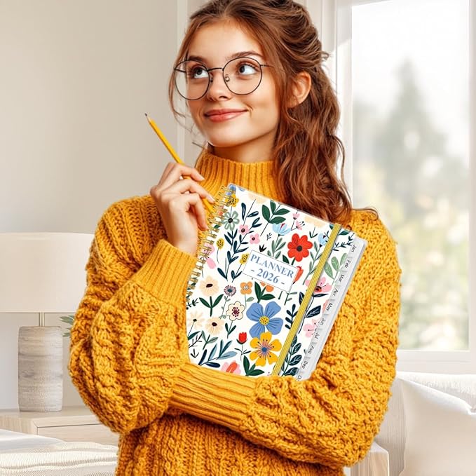 2026 Planner - Planner 2026 from January 2026 to December 2026 with 12 Monthly Tabs, Flexible Cover, Inner Pocket, 8.5" x 11", Flower-B