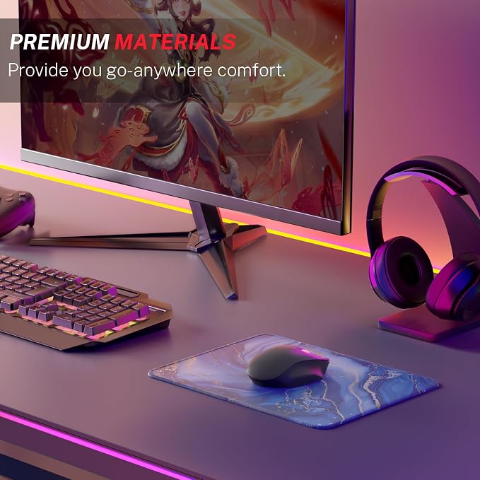 MROCO Essential Office & Gaming Mouse Pad, 8.5 x 11 Inch, Blue Marble | Anti-Fray Stitched Edges, Functional Pattern Design, Non-Slip Rubber Base, Water and Stain Resistance