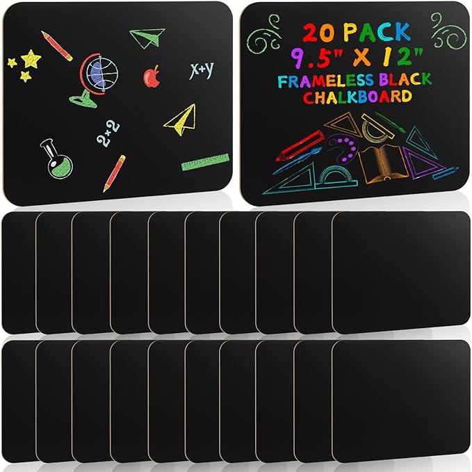 20 Pcs Chalk Board for Kids Bulk 9.5" x 12" Double-Sided Wooden Frameless Chalkboard Sign Blackboard for Kids Student School Classroom Home Office Restaurant Birthday Party Favors