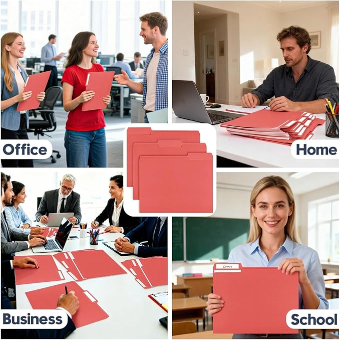 File Folders,150 Pack Colored File Folders Letter Size,8.5" x 11",1/3 Cut Tab Folder,Durable Paper Bulk File Folders with Blank Labels for Office Business School Home Use,Dark Red