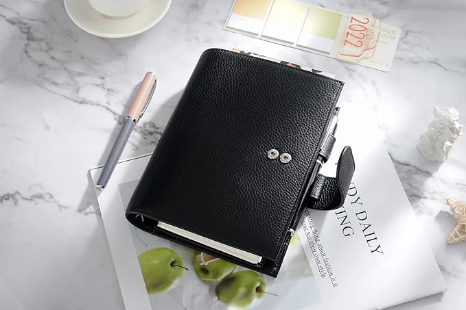 Moterm Personal Luxe Rings Planner - Genuine Leather Binder Organizer (30mm Ring, Pebbled-Black)