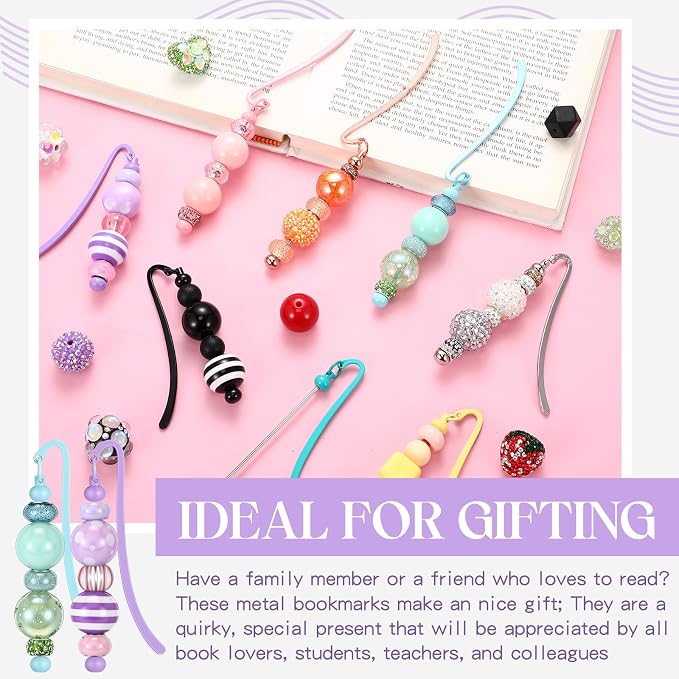 Dunzoom 20 Pcs Beadable Bookmarks DIY Metal Blank Bar Bookmark for Beads Modern Bead Craft Jewelry Pendant Charm Gift for Book Lovers Student Teacher Office Supplies (Multi Color)
