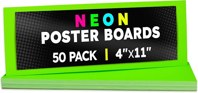 Hygloss Medium Poster Board 4x11 - 50 Neon Green Single Color Bulk Pack - 10 Pt. Thickness Colored Poster Board Paper for Projects, Signs, Displays - Posterboard Multipack 4" x 11"