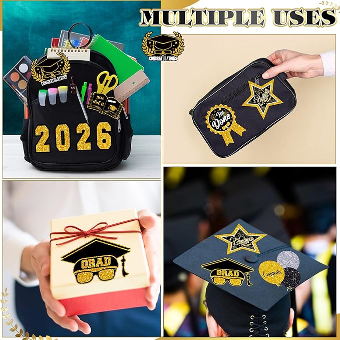AmazingSpark 2 Sets Graduation Photo Display Board Trifold Poster Board with 12 Graduation Themed Stickers for 2026 Grad Party Decoration Picture Collage Frame Supplies (40 x 28,Black Gold)