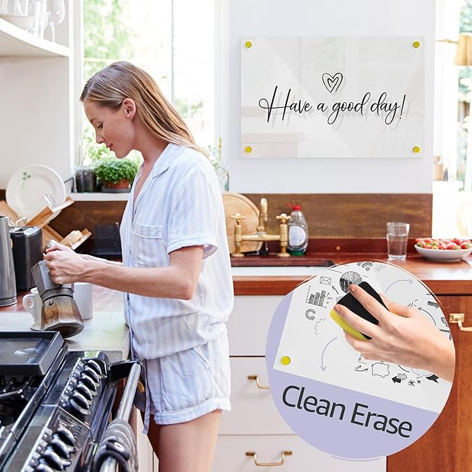 Premium Ultra-Clear Acrylic Dry Erase Writing Board | Clear Non-Magnetic Plexi Glass Wall Calendar Floating Family Planner Memo Whiteboard | 36" x 24" (Large 24" X 16")