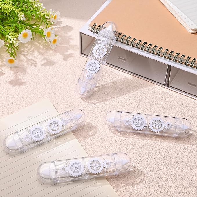 Temiary 4 Pcs 2 in 1 White & Beige Correction Tapes Pens, Quick Dry White Smooth Pull Out Pen for Writing, Cute Tapes Easy to Use for Classroom Office Back to School Supplies (Transparent)