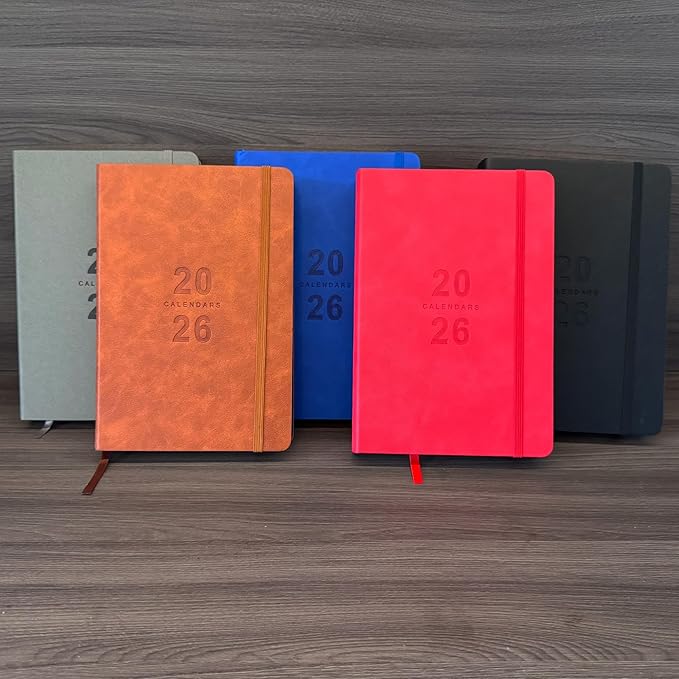 Daily Planner 2026, Calendar 2026 Agenda Planner Daily Journal Notebook 8.5"x5.8", January 2026 to December 2026, Faux Leather Cover (Grey, 8.5"×5.75")