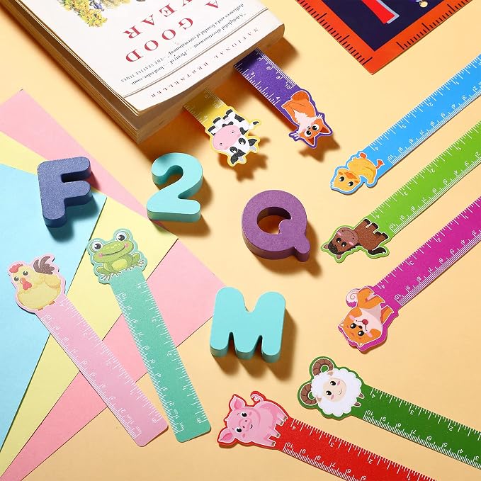 Frienda 50 Pieces Cute Animals Bookmarks Ruler for Kids Jungle Animal Farmhouse Teacher Prizes Book Markers Students Jungle Animal Party Favor, 10 Styles(Farm Animal)