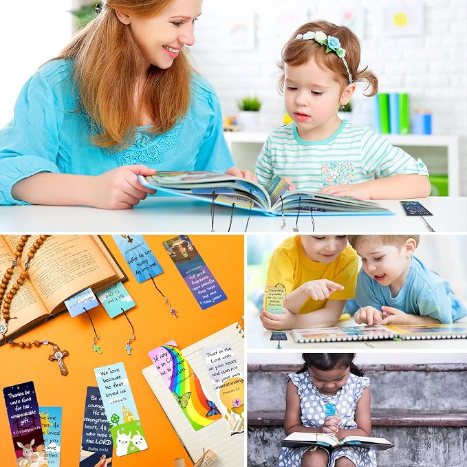 30 Pieces Christian Bookmarks for Kids Bible Verse Bookmarks with Cross Pendants Scripture Inspirational Quotes School Gifts Church Supplies for Kids Teens Adult Teachers