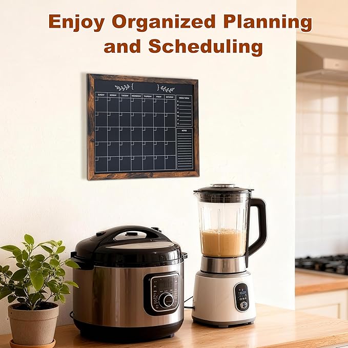 Chalkboard Calendar for Wall,13" x 17",Small Rustic Framed Magnetic Chalkboard for Home Kitchen Office School
