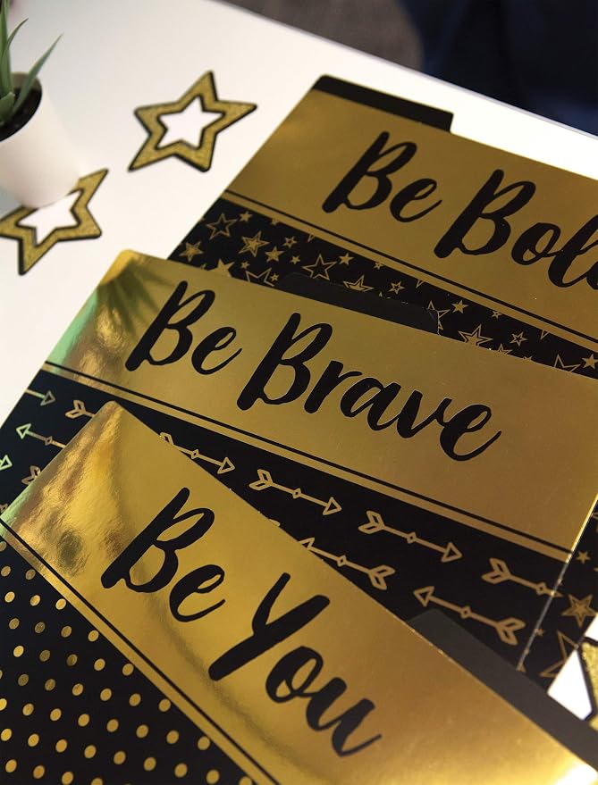 Carson Dellosa 6-Pack Positive Affirmation File Folders, Black and Gold Paper Organizers With Pockets for Filing Cabinet, Classroom Organization, Desk Accessories, Teacher Must Haves, Office Supplies