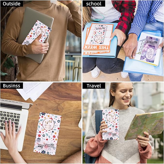Planner 2026-2027 Pocket Monthly Planner 2 Year Small Size Mini Pocket planner Academic With Daily Quotes Hardcover Agenda Book Perfect Organizer for Purse,Planning, Organizing, and Office Use-1PCS Flower